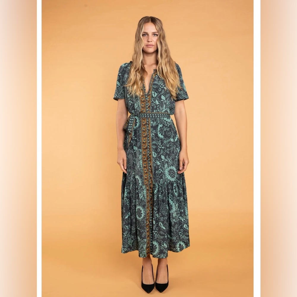 RAGA Stefna Maxi Dress‎ Green Size Small Printed Boho